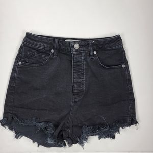 Free People CURVY CRVY High Rise Denim Shorts Sz 28 Button Fly Black